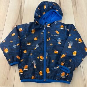 Columbia Kids 4T Blue Outdoor Wind Jacket Toddler Boys Camping Print Hooded